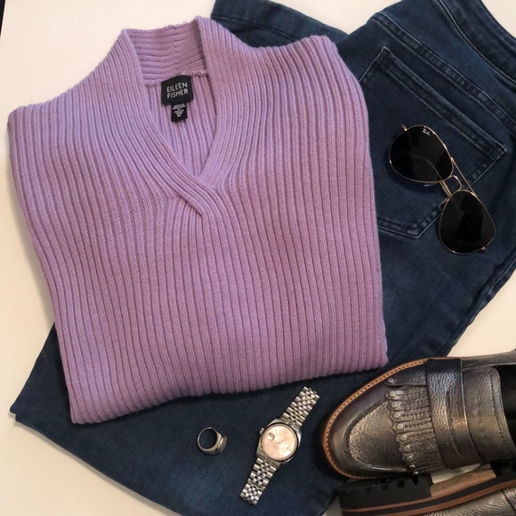 Eileen Fisher Lavender V-Neck Sweater - Size Medium - Picture 1 of 6